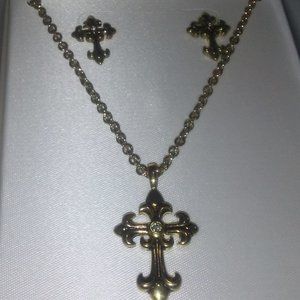 Gold Cross Earring Necklace set gift Boxed NWT